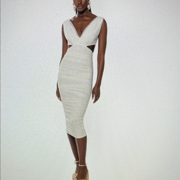 NEW! AKIRA ALWAYS A SLAY THIS‎ WAY LOW V NECK MIDI DRESS in LIGHT BROWN SIZE L - Picture 3 of 16